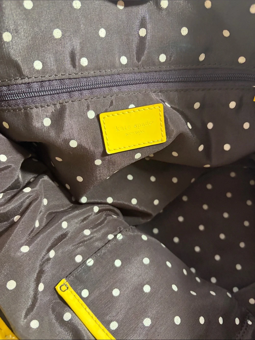 Striped Yellow, white and brown Canvas Bag with Patent Trim